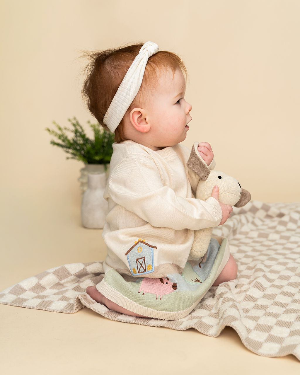 Baby carrying Dog - Organic Stuffed Animal Baby Stick Rattle Toy