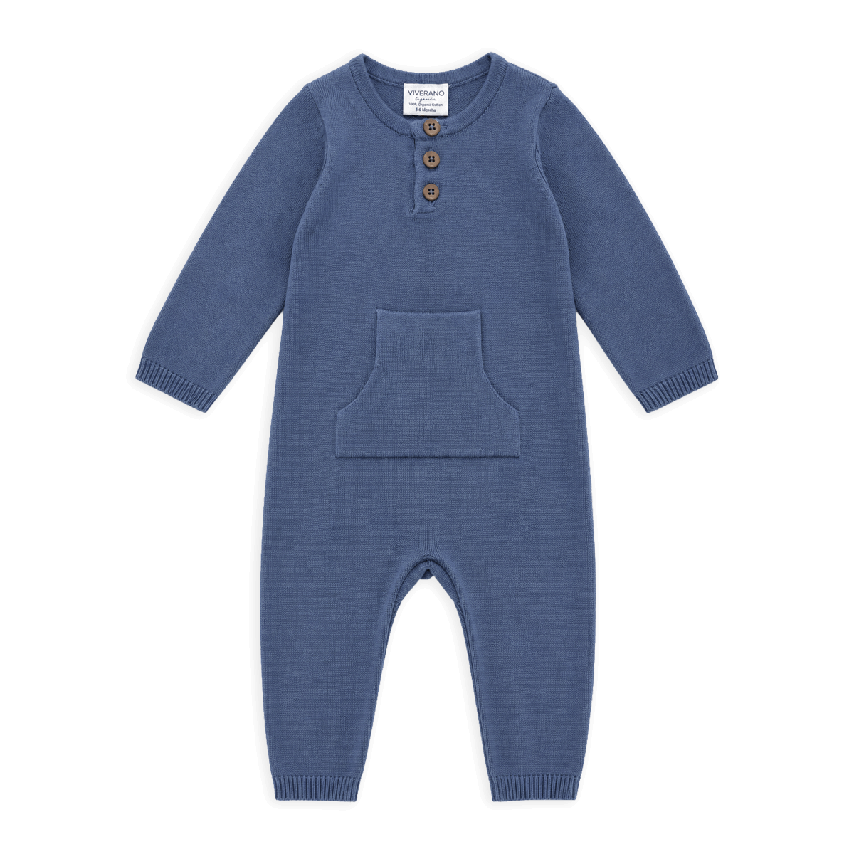 Dusty Blue Milan Earthy Knit Kangaroo Pocket Jumpsuit, Organic Cotton