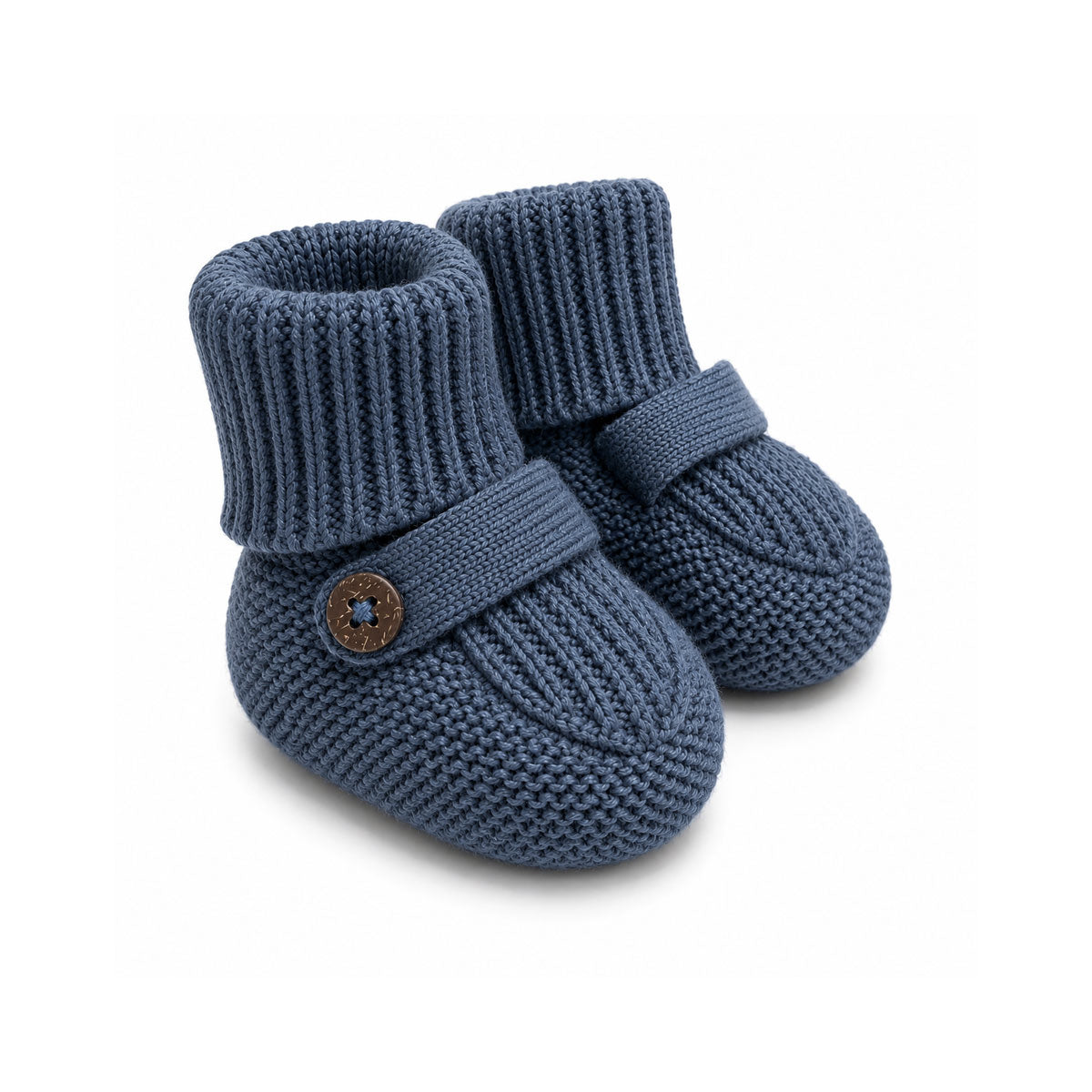 Dusty Blue Milan Earthy Sweater Knit Baby Booties, Organic Cotton