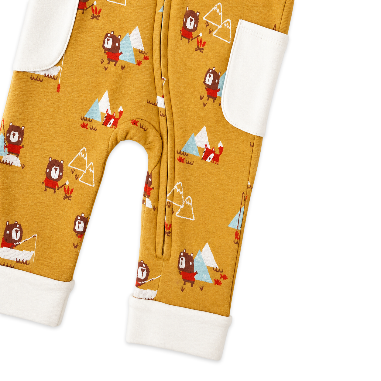 camping bear fox zipper side pocket jacquard baby jumpsuit
