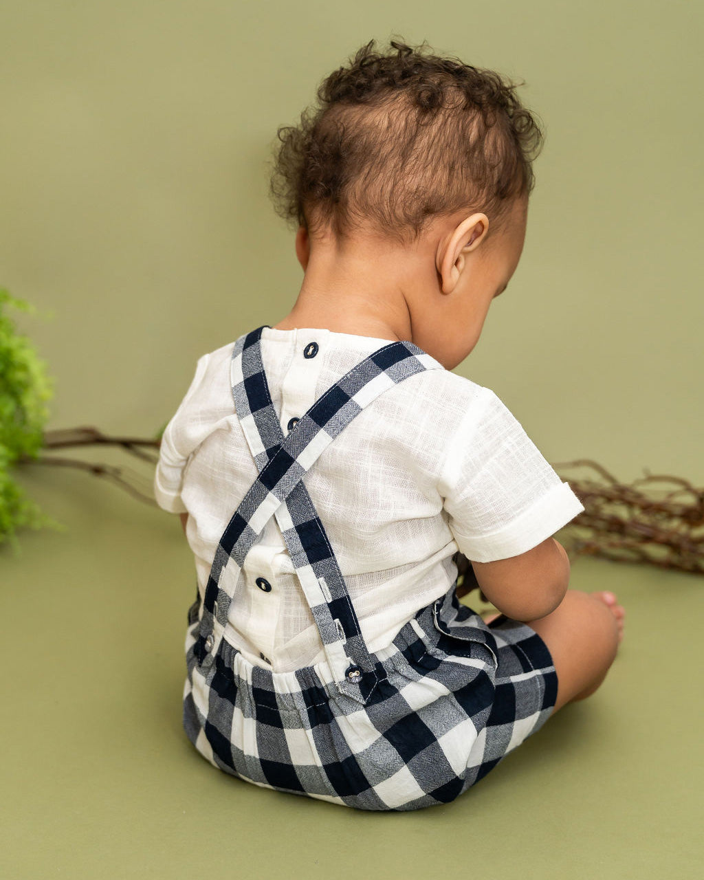 Raphael Navy Checker Gingham Romper + Shirt Set (Organic Cotton)