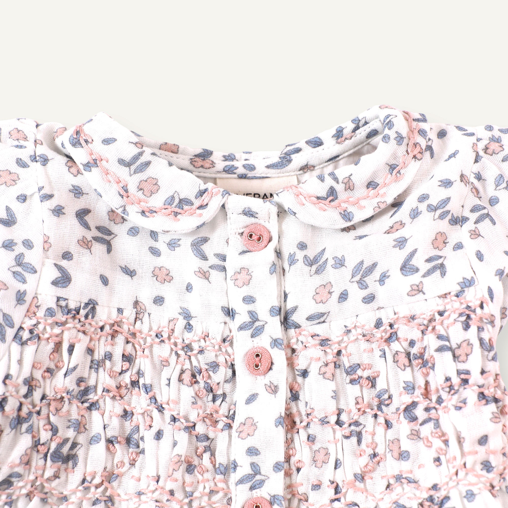 Sophia Floral Hand-Smocked Bubble Baby Romper (Organic Muslin)