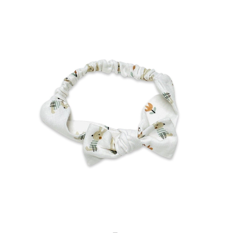 Bunny Bow Baby Headband (Organic Muslin)