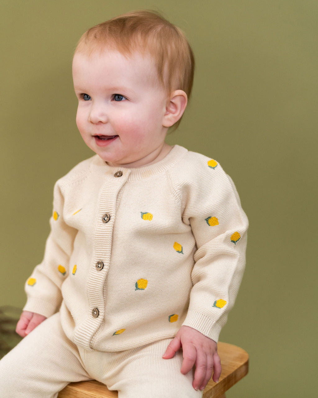 Lemon Embroidered Sweater Knit Baby Cardigan (Organic Cotton)