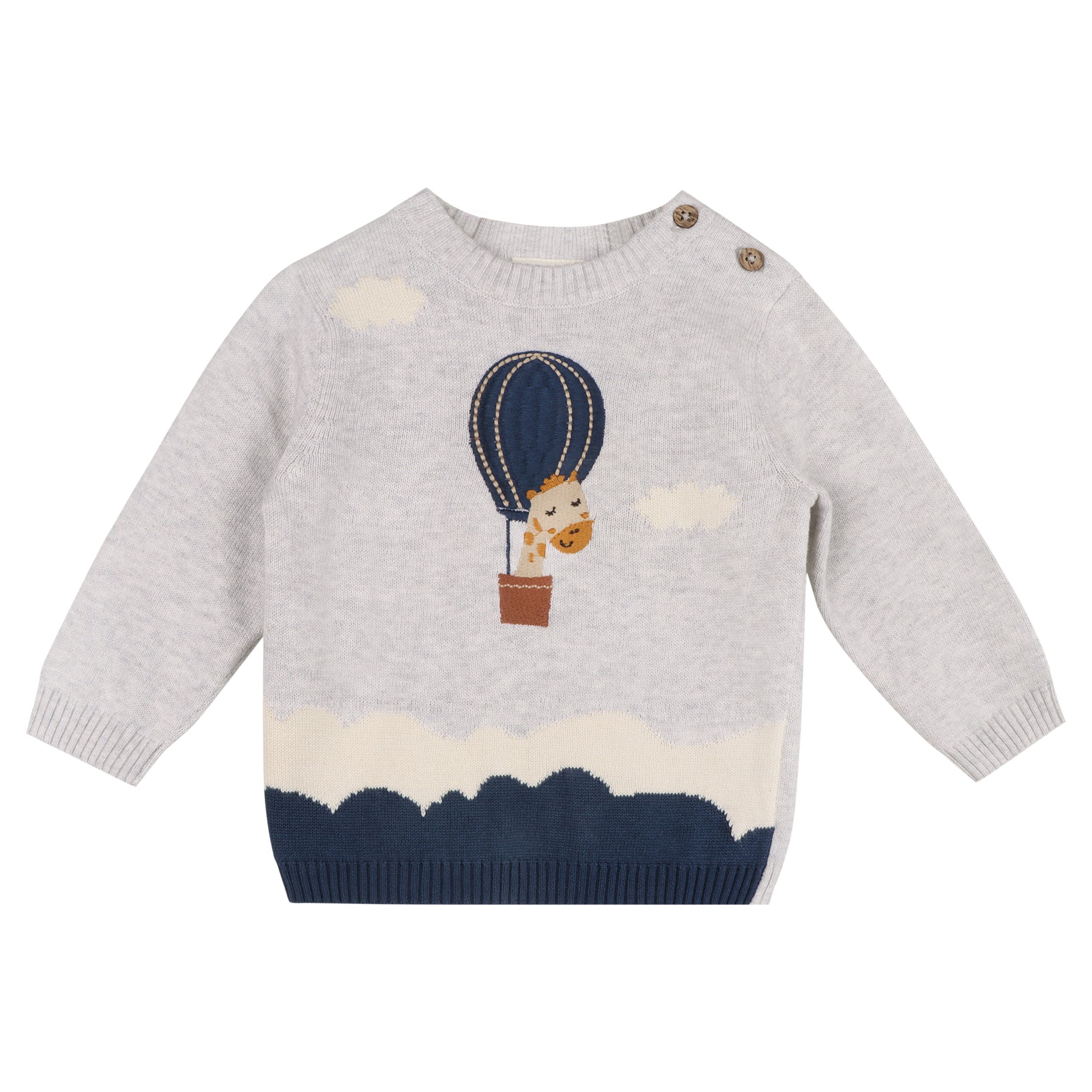 Hot Air Balloon Embroidered Baby Knit Pullover & Pants Set (Organic Cotton)