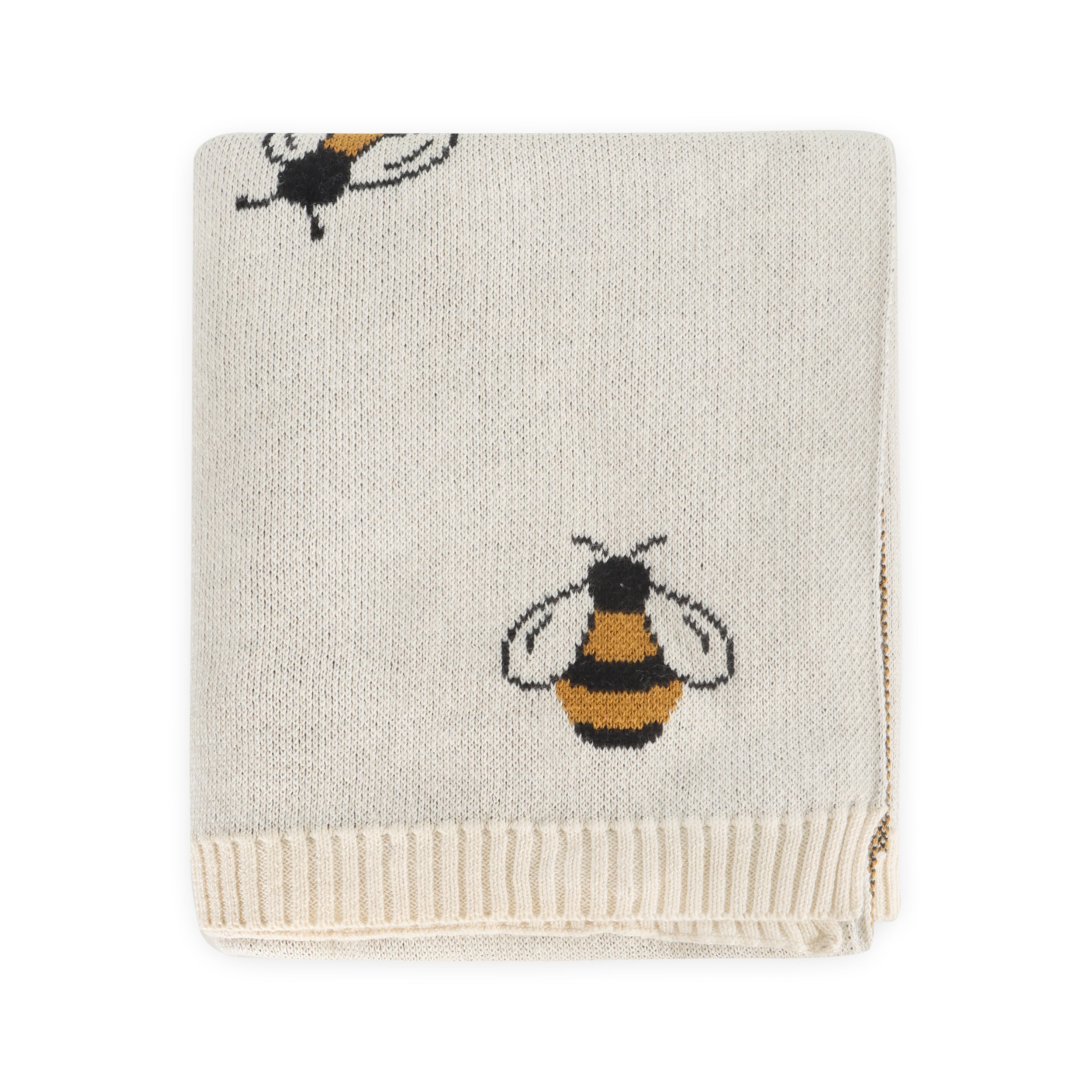 Bees Jacquard Sweater Knit Organic Cotton Baby Blankets by Viverano