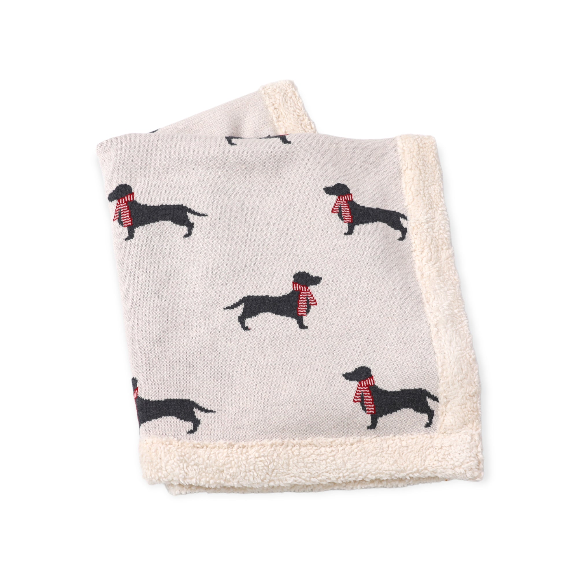 London Scarf Dog Cozy Sherpa Jacquard Knit Baby Blanket (Organic)