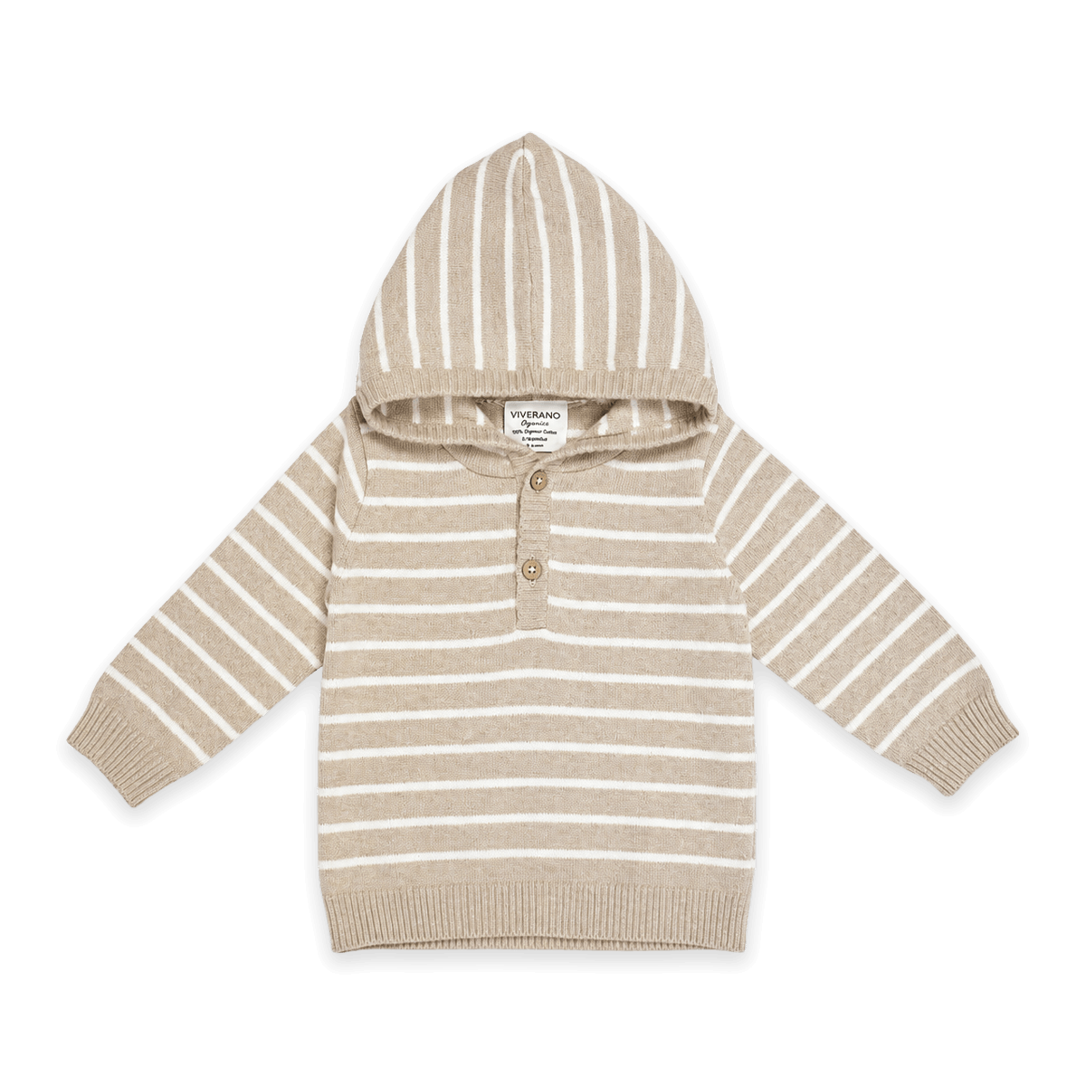 Oat Heather - Stripe Hooded Sweater Knit Baby Pullover made with Organic Cotton