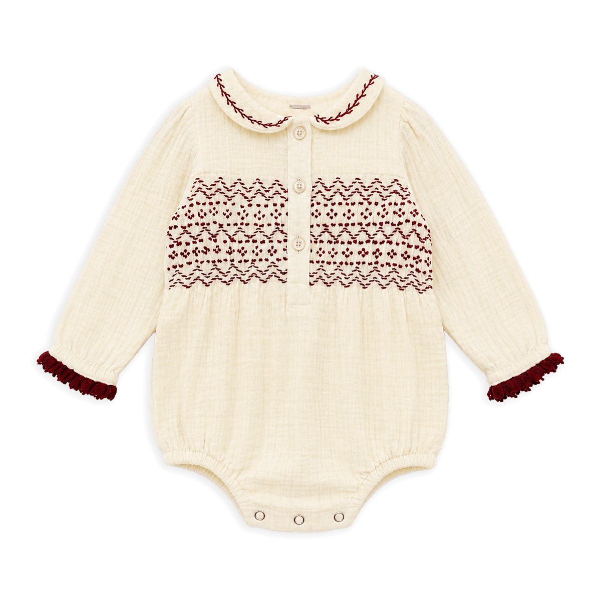 Organic Hand Smocked Crinkle Muslin Baby Romper 