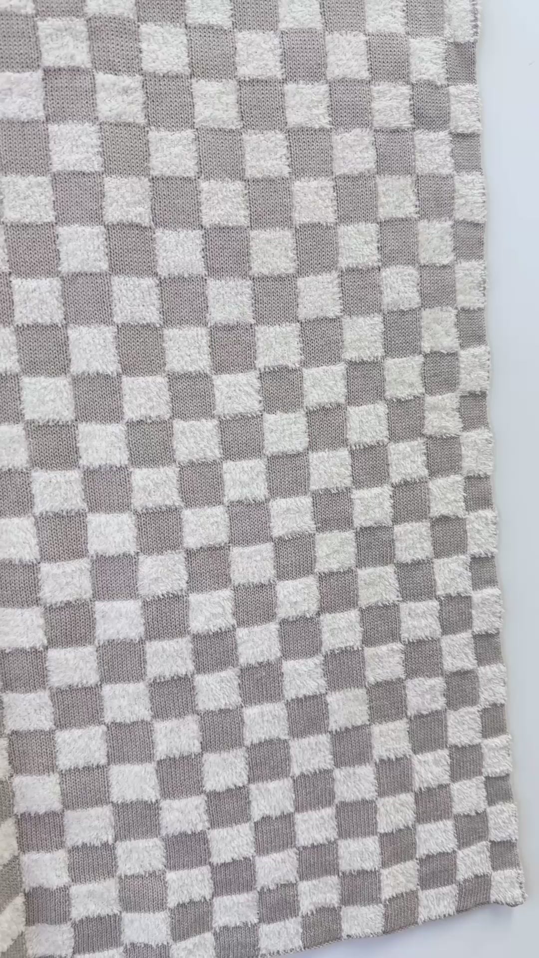 Checkered - Terry Knit Baby Blanket (Organic Cotton) - Tan Check