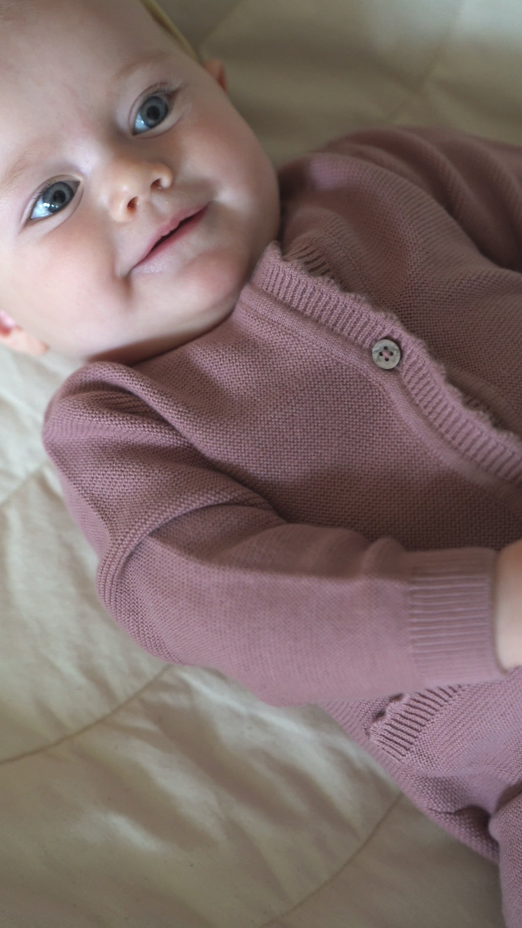 Vintage Rose Classic Pocket & Button Chunky Knit Baby Jumpsuit (Organic Cotton)