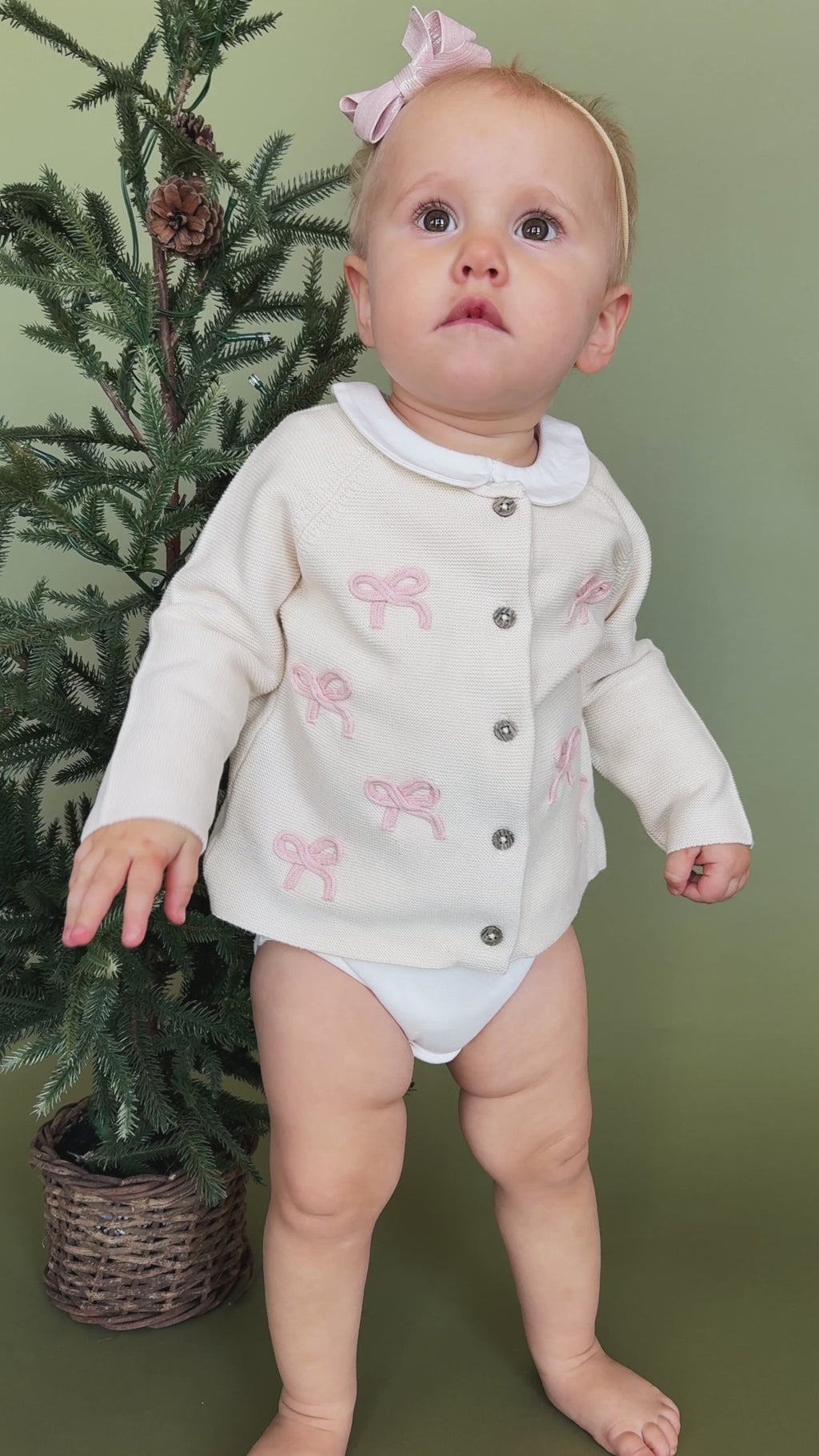 Zoe Bow Sweater Knit Baby Button Cardigan (Organic)