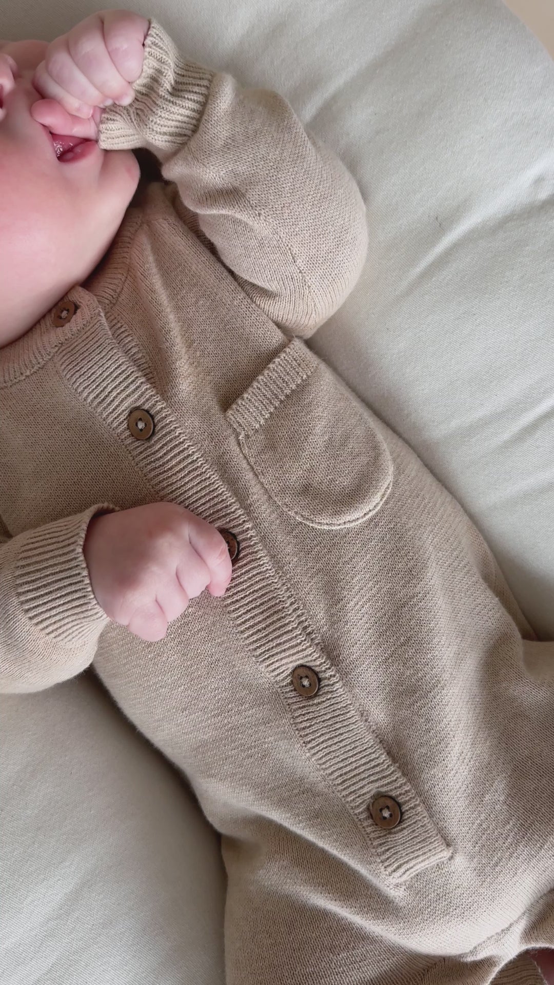 Oat Heather Milan Knit Baby Pocket Jumpsuit (Organic Cotton)