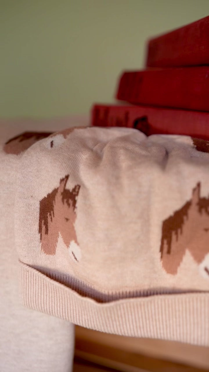 Baby Beanie Hat and Horse Dreams - Jacquard Sweater Knit Baby Blanket (Organic Cotton)