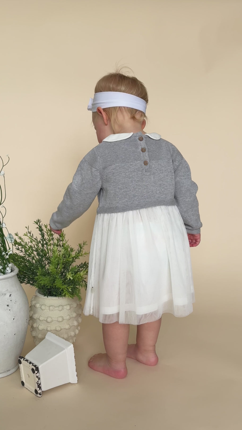 Heather Grey Milan Knit Baby Peter Pan Collar Tutu Dress (Organic Cotton)