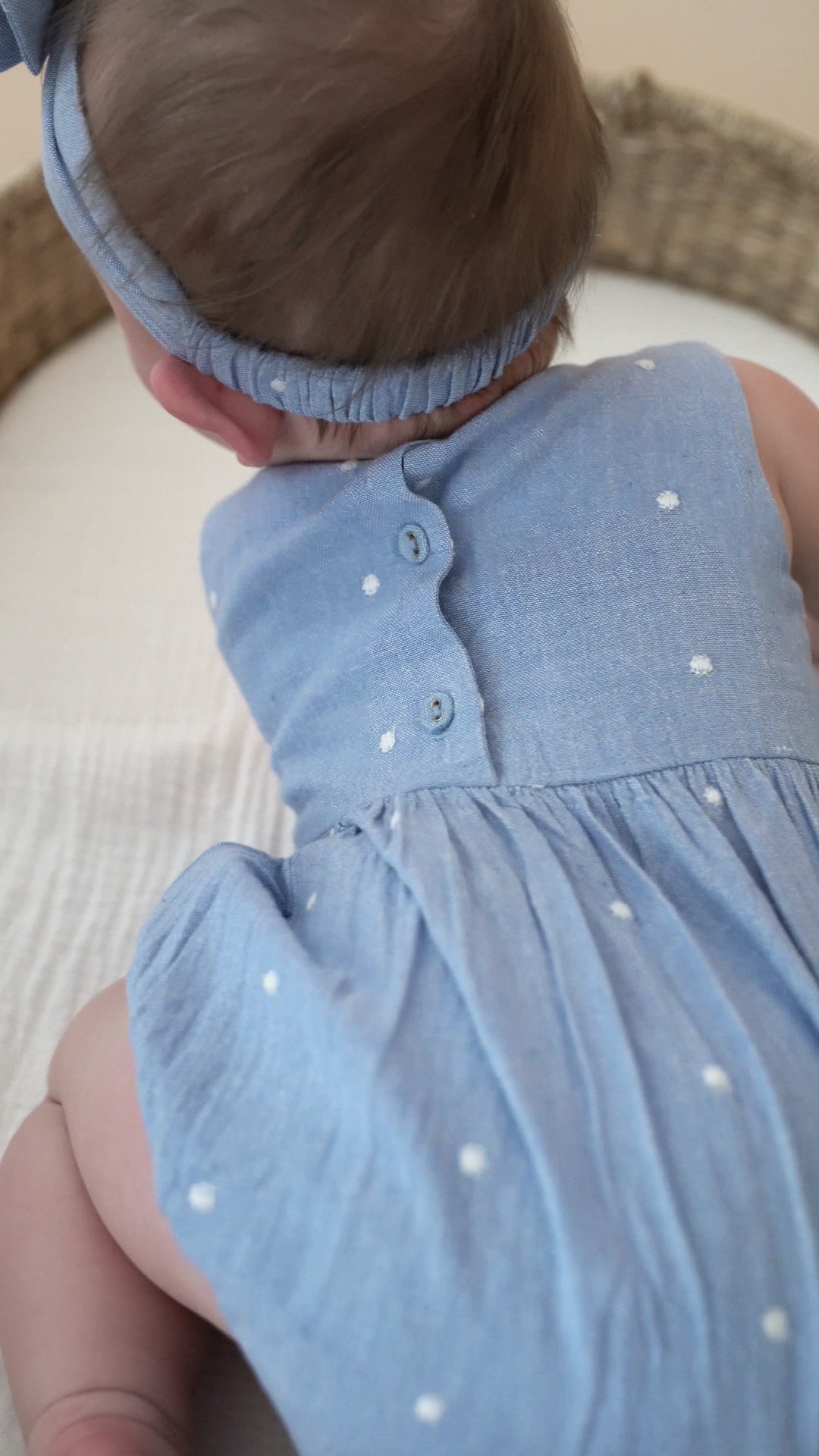 Kaia Chambray Bubble Baby Romper + Headband (Organic Cotton)