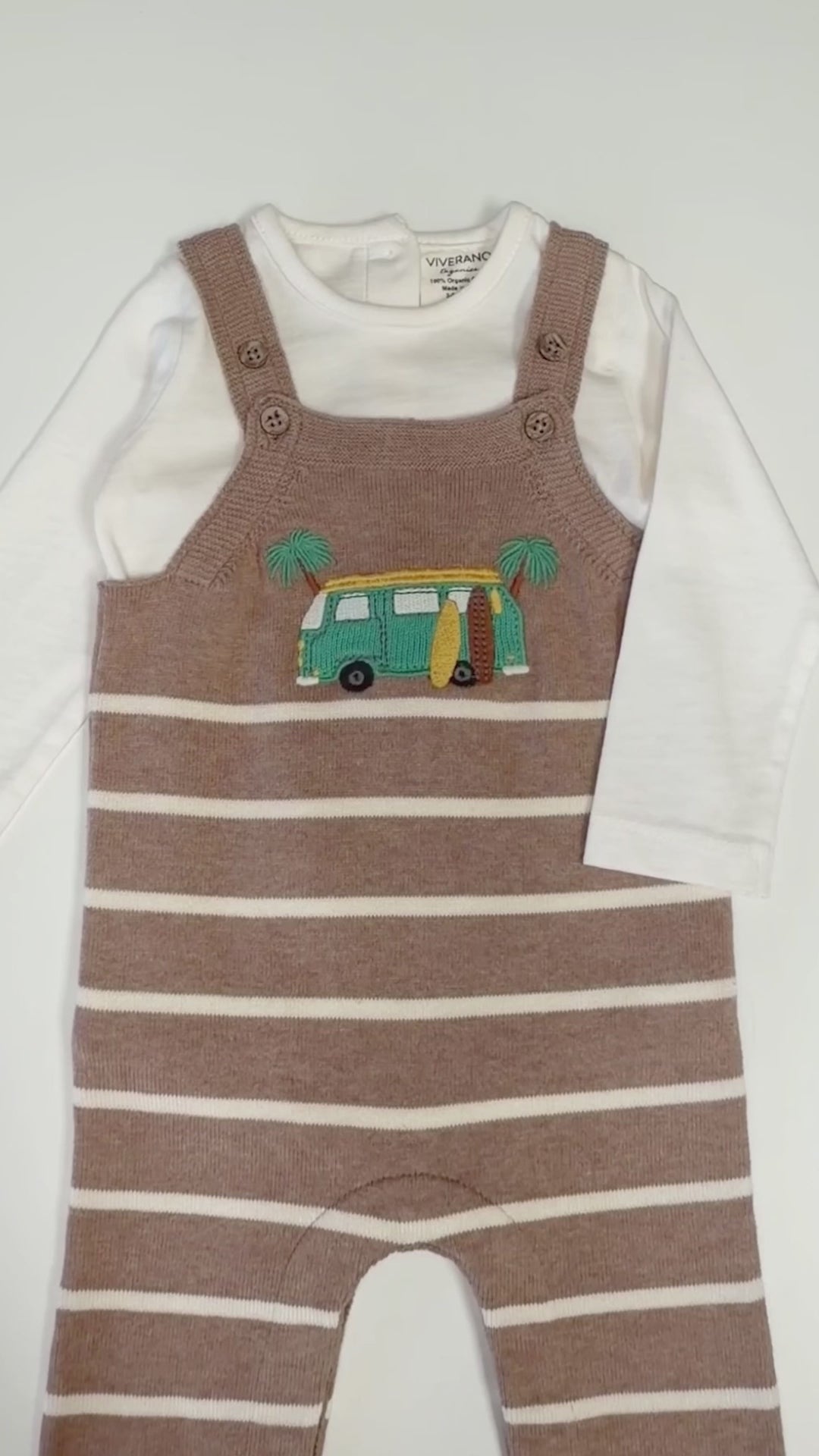 Camper Van Embroidered Baby Knit Overall Set (Organic Cotton)