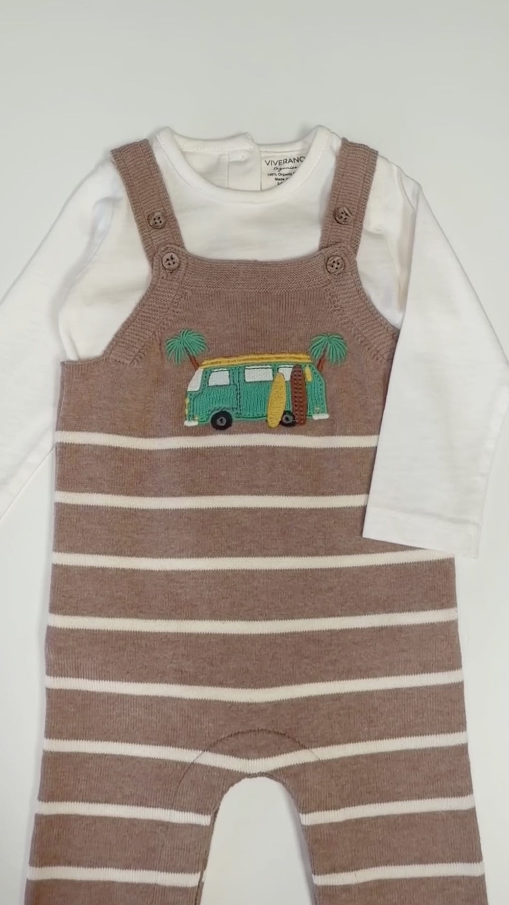 Camper Van Embroidered Baby Knit Overall Set (Organic Cotton)