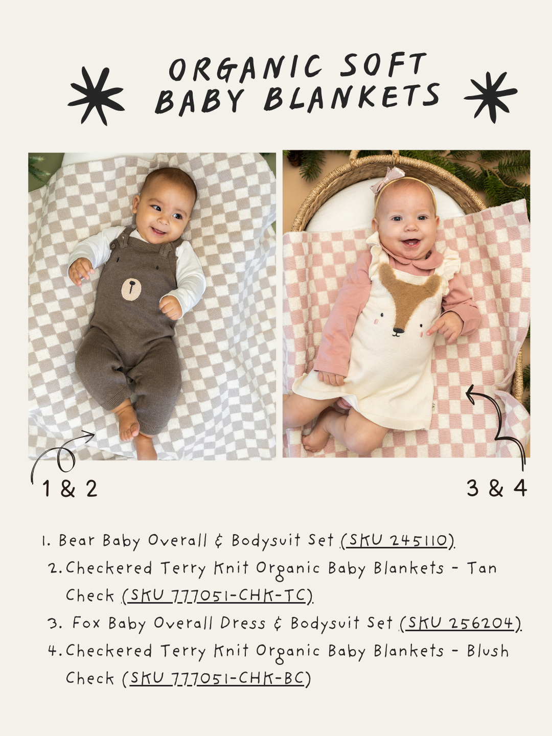 Checkered - Terry Knit Baby Blankets (Organic Cotton) - 2 Colors