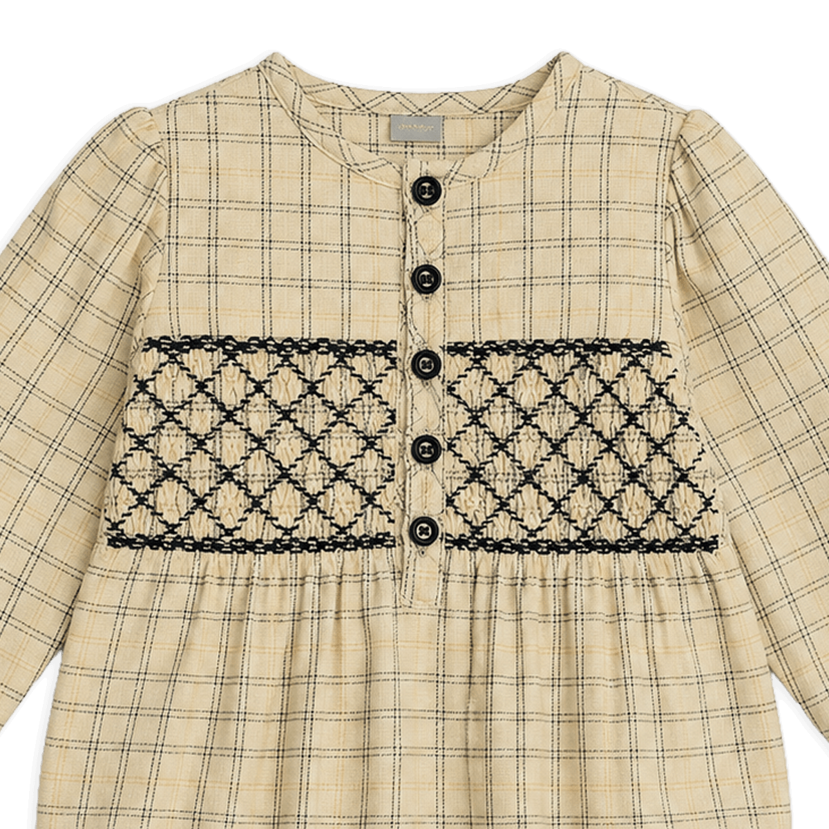Organic Hand Smocked Gingham Baby Romper, Detail