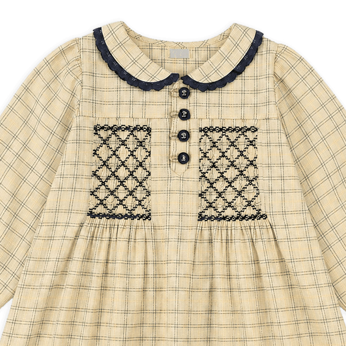 Organic Cotton Hand Smocked Gingham Baby Dress, Detail