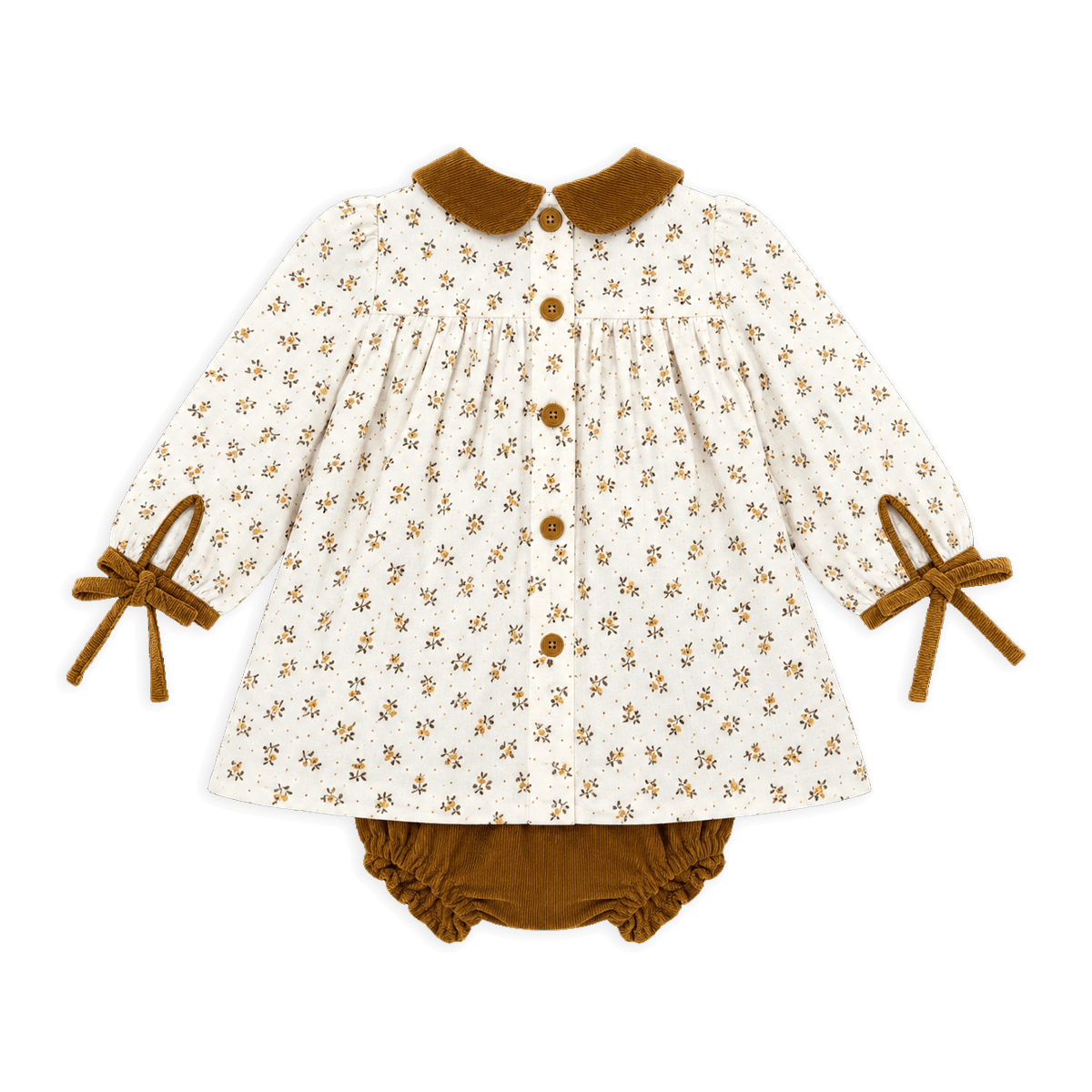 Organic Floral Muslin Baby Dress and Corduroy Bloomer Set, Back