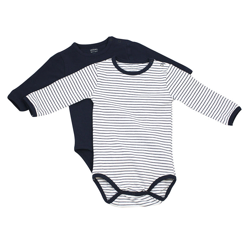 Viverano Venice Stripe Jersey Long Sleeve Romper Bodysuit - 2 Pack (2 Colors)