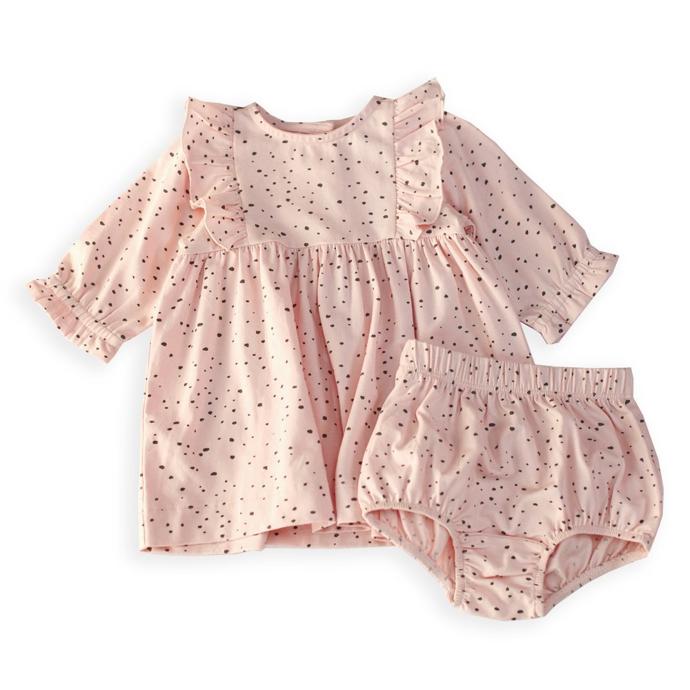 Organic Cotton Pebble Long Sleeve Ruffle Dress for Baby Girls - Viverano
