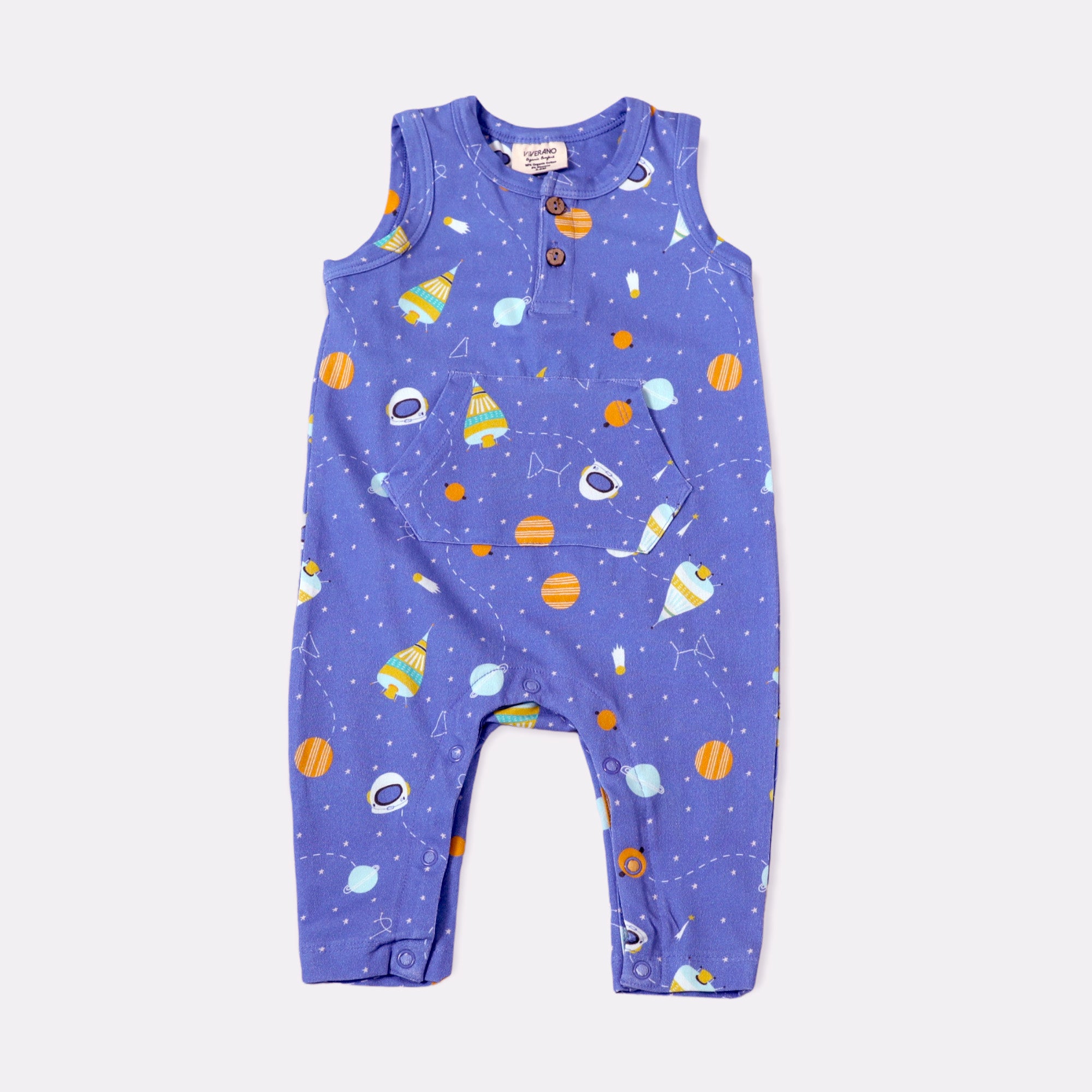 Space Dream Sleeveless Kangaroo Pocket Jumpsuit Romper