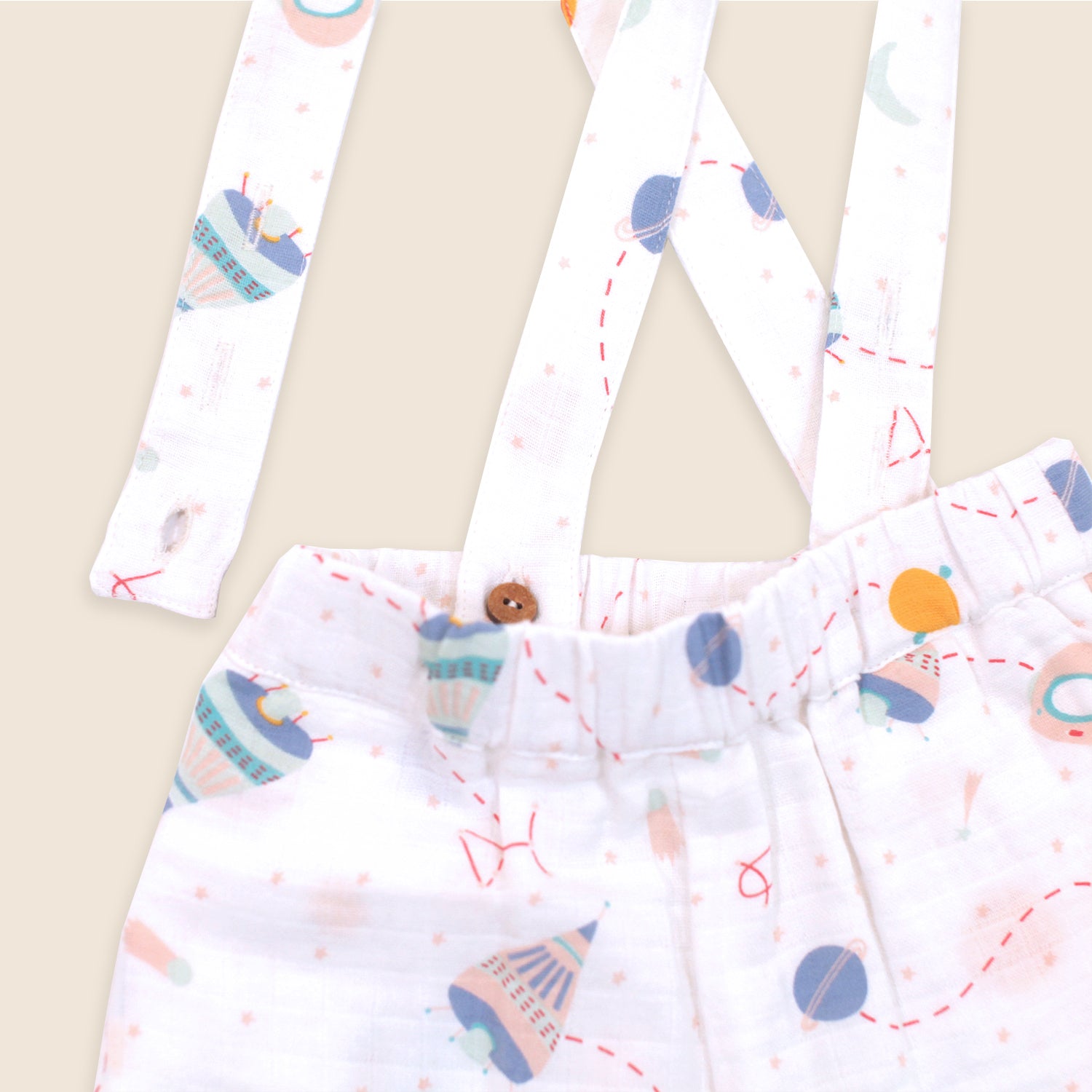 Organic Cotton Detachable Suspender Shorts for Babies - Space Dream by Viverano