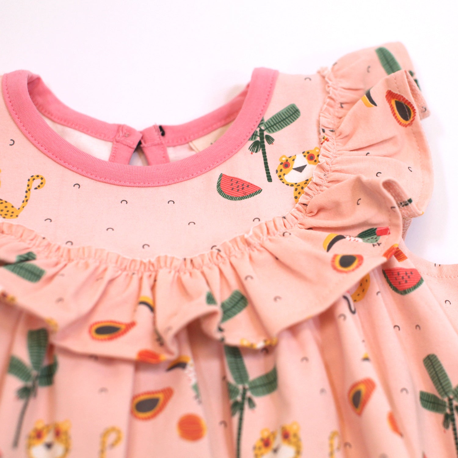 Organic Cotton Sleeveless Ruffle Medallion Baby Dress with Bloomer Set - Tropical Jungle