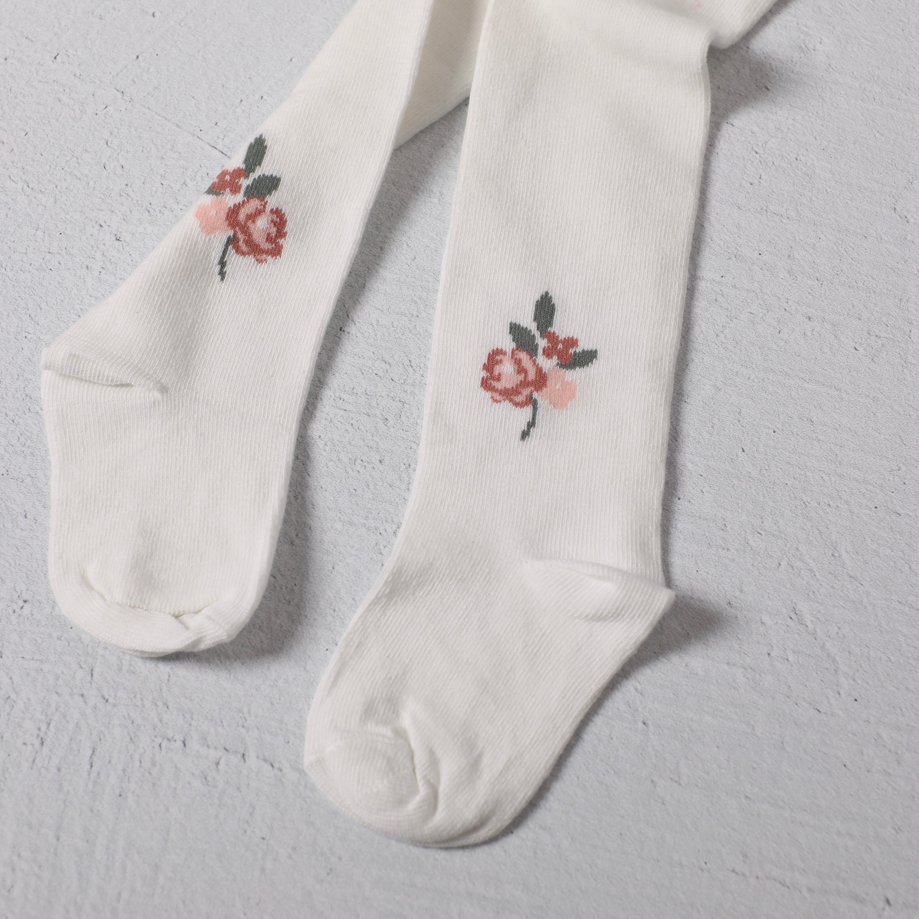Fine Knit Baby Girl Tights (Floral Jacquard - Organic Blend) by Viverano