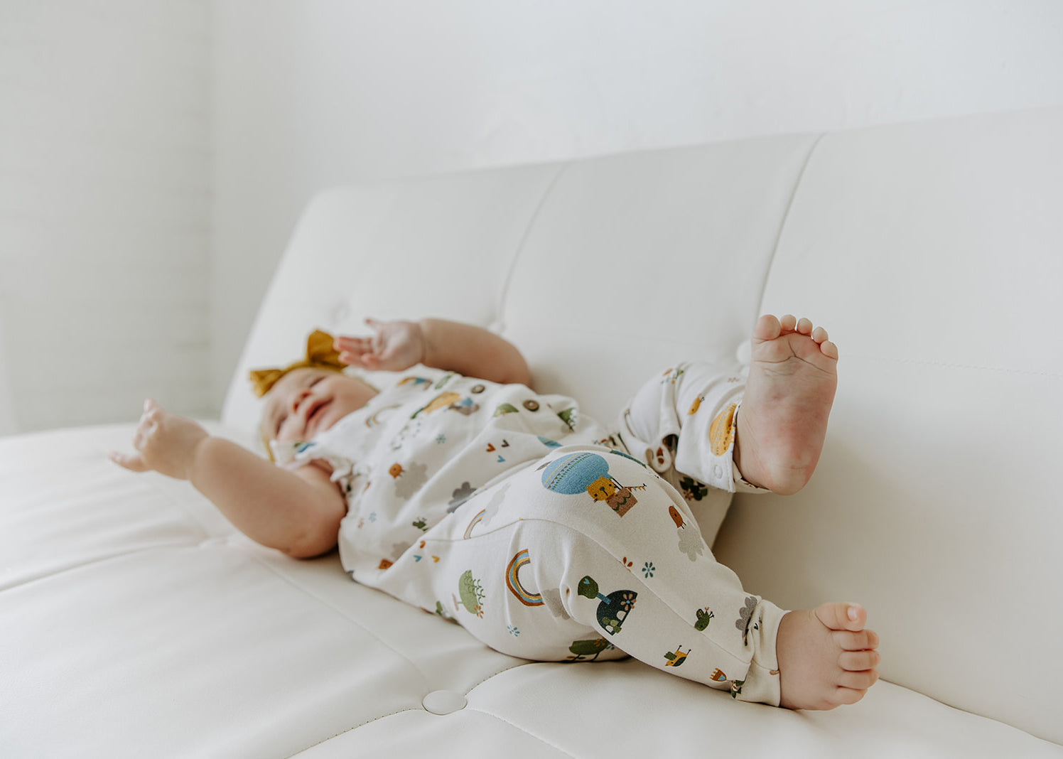 Fly Away Balloon Ruffle & Button Baby Jumpsuit Romper (Organic Cotton)